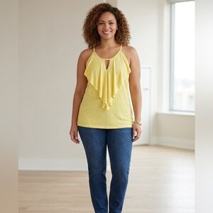Yellow Sleeveless Top with Rhinestone Accents